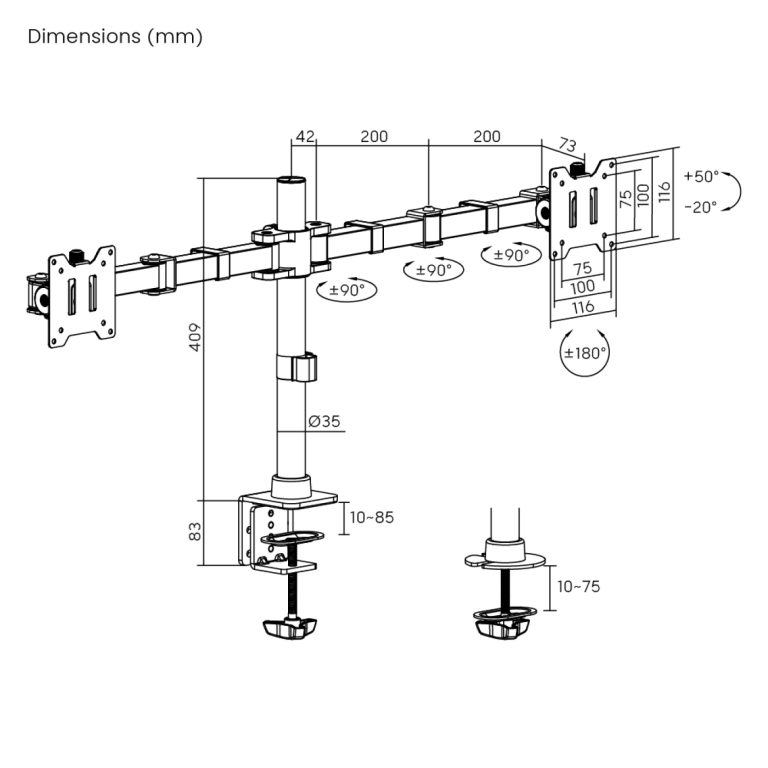 VDD - bras pour moniteur robuste - max 20kg - max 49 pouces - 2 moniteurs - image alternative