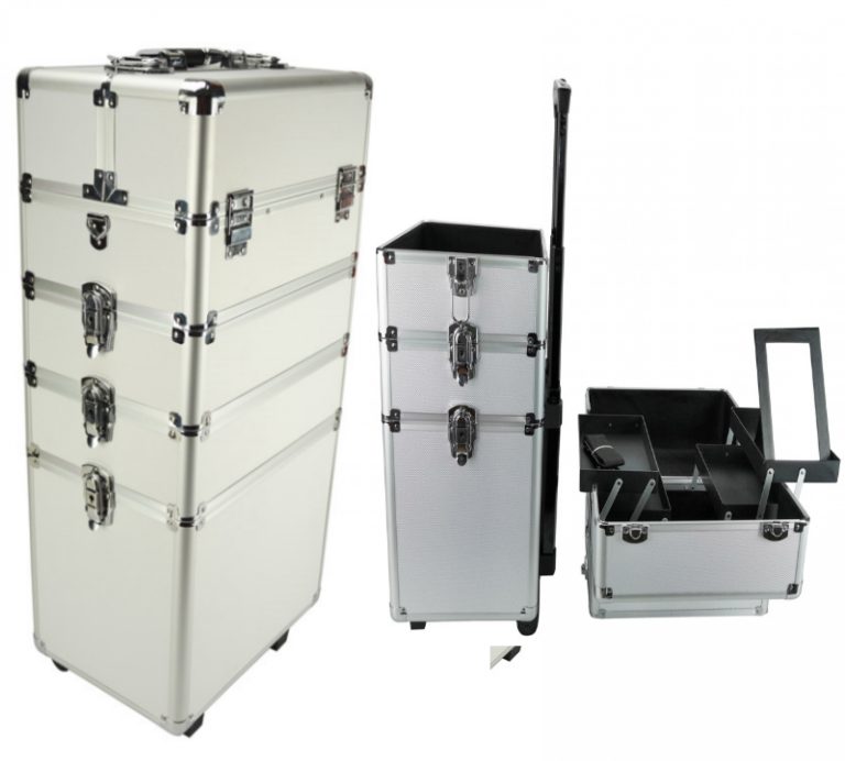 Maquillage Maquillage Valise Cosmétique Chariot Coiffure Beauty Case 4 en 1 Argent