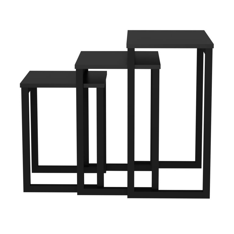Ensemble de 3 tables d'appoint noires industrielles robustes : gain de place avec style