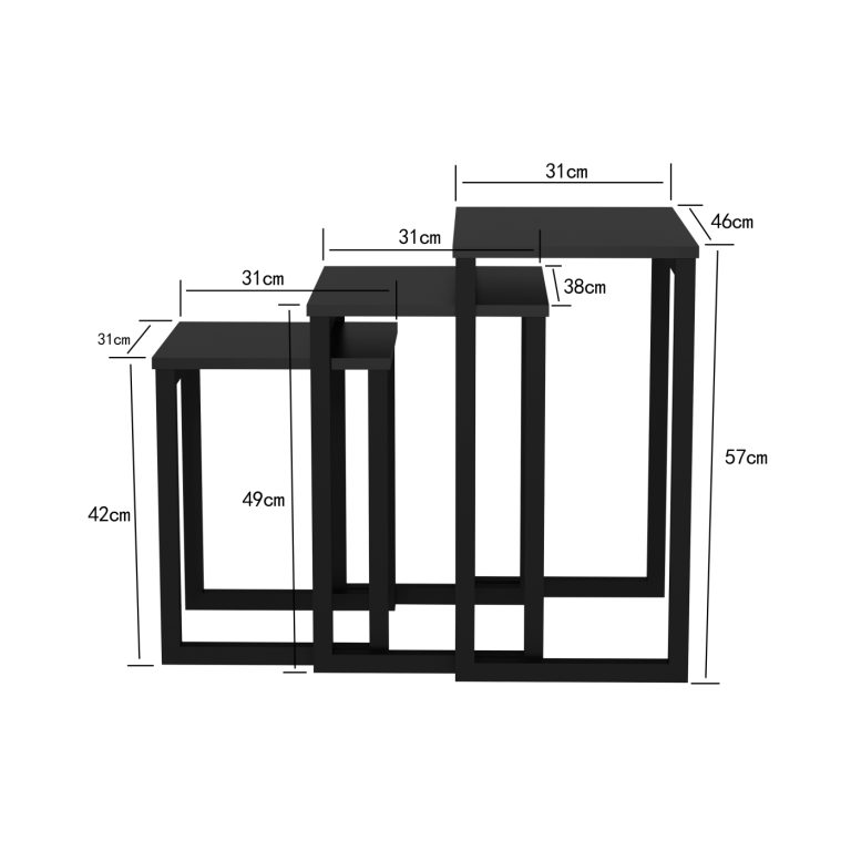 Ensemble de 3 tables d'appoint noires industrielles robustes : gain de place avec style - image alternative