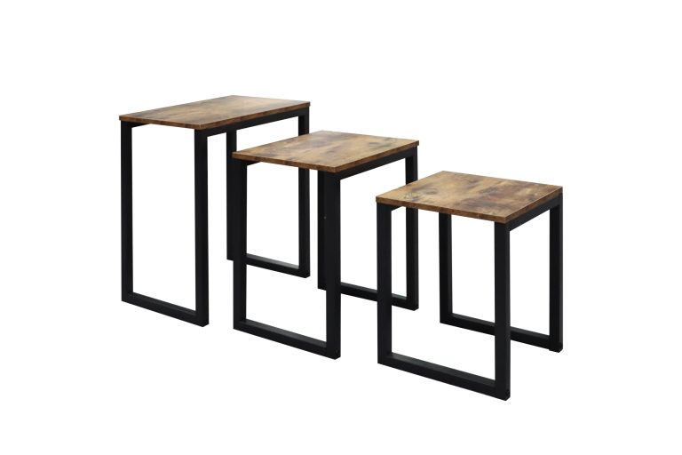 Table d'appoint industrielle marron-noir, lot de 3 : élégante et peu encombrante