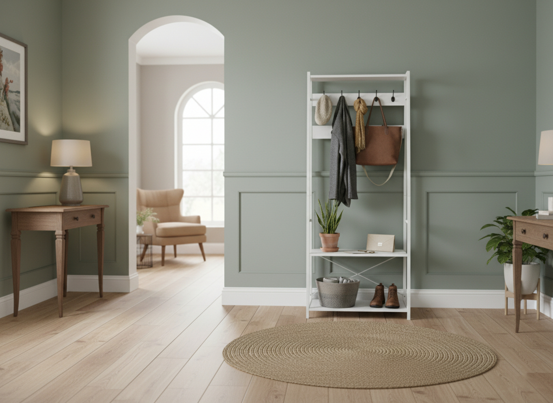 Élégant porte-manteau blanc avec banc et étagère à chaussures – Gain de place et élégant ! - VDD World FR Élégant porte-manteau blanc avec banc et étagère à chaussures – Gain de place et élégant ! - VDD World FR