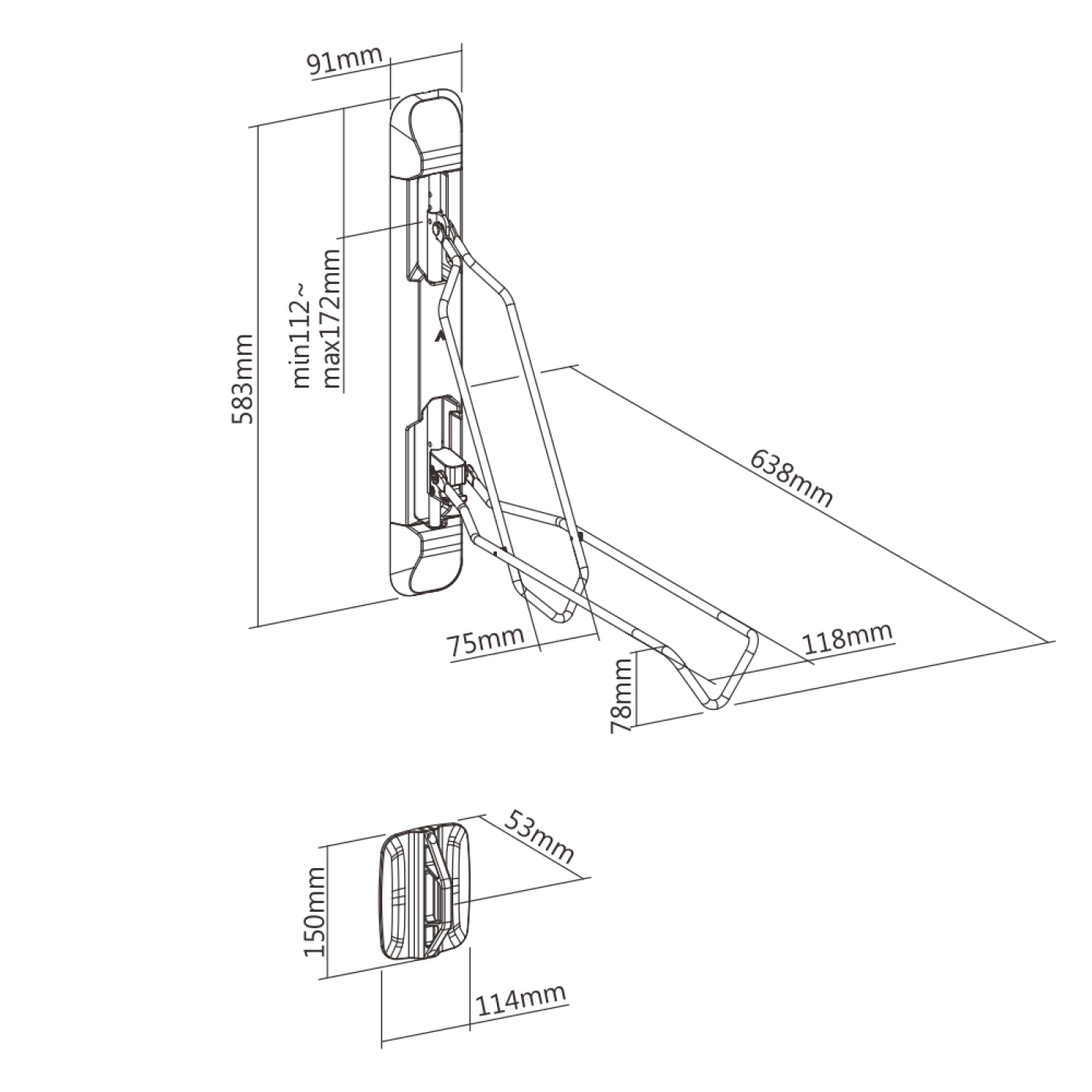 Support mural pour vélo - système de suspension pour vélo - pivotant - 2.1 à 2.8 inch - VDD World FR Support mural pour vélo - système de suspension pour vélo - pivotant - 2.1 à 2.8 inch - VDD World FR