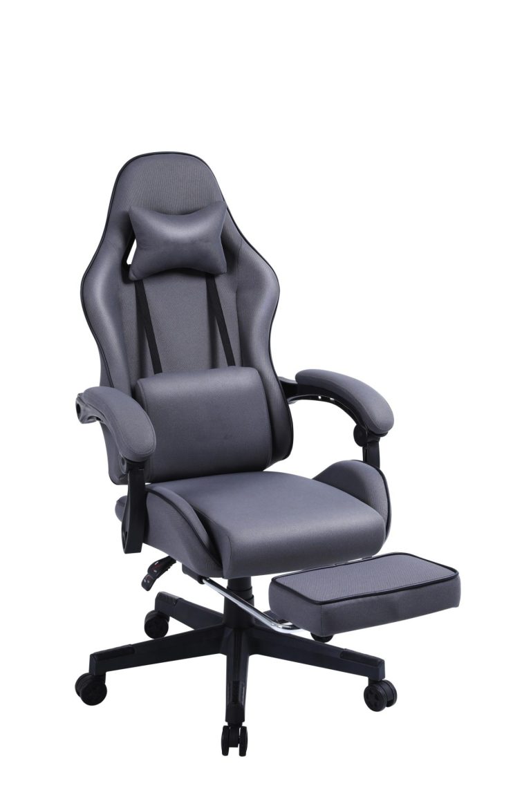 VDD - fauteuil gaming avec repose-pieds - accoudoirs rembourrés - hauteur réglable - gris