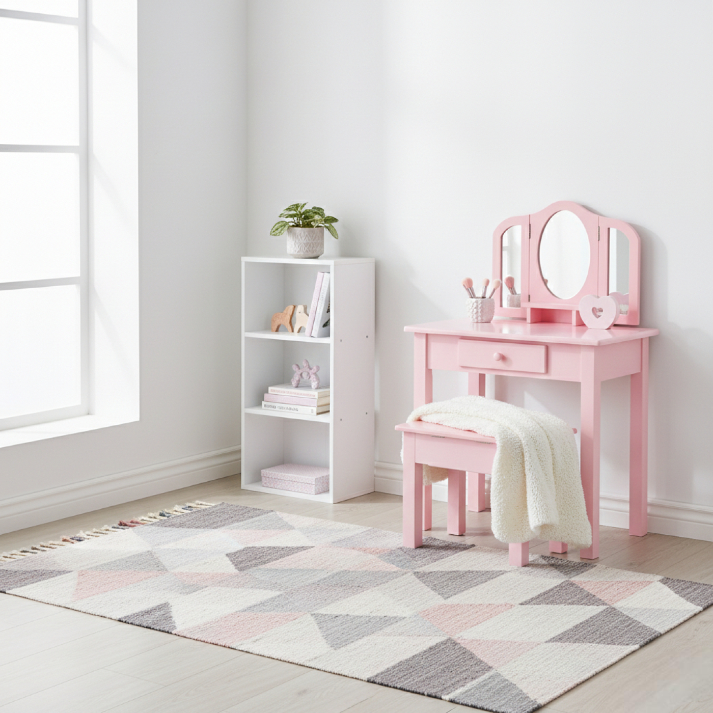 VDD - Coiffeuse - Meuble de maquillage - Table de maquillage - Fauteuil de coiffure - Rose - image alternative
