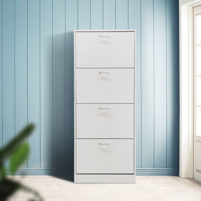 Meuble à chaussures - étagère à chaussures - 4 compartiments avec portes abattantes - blanc - image alternative