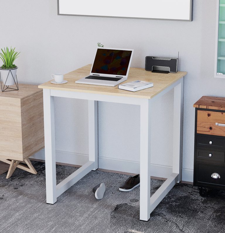 Table de cuisine - table bureau - 75 cm x 75 cm - blanc marron - image alternative