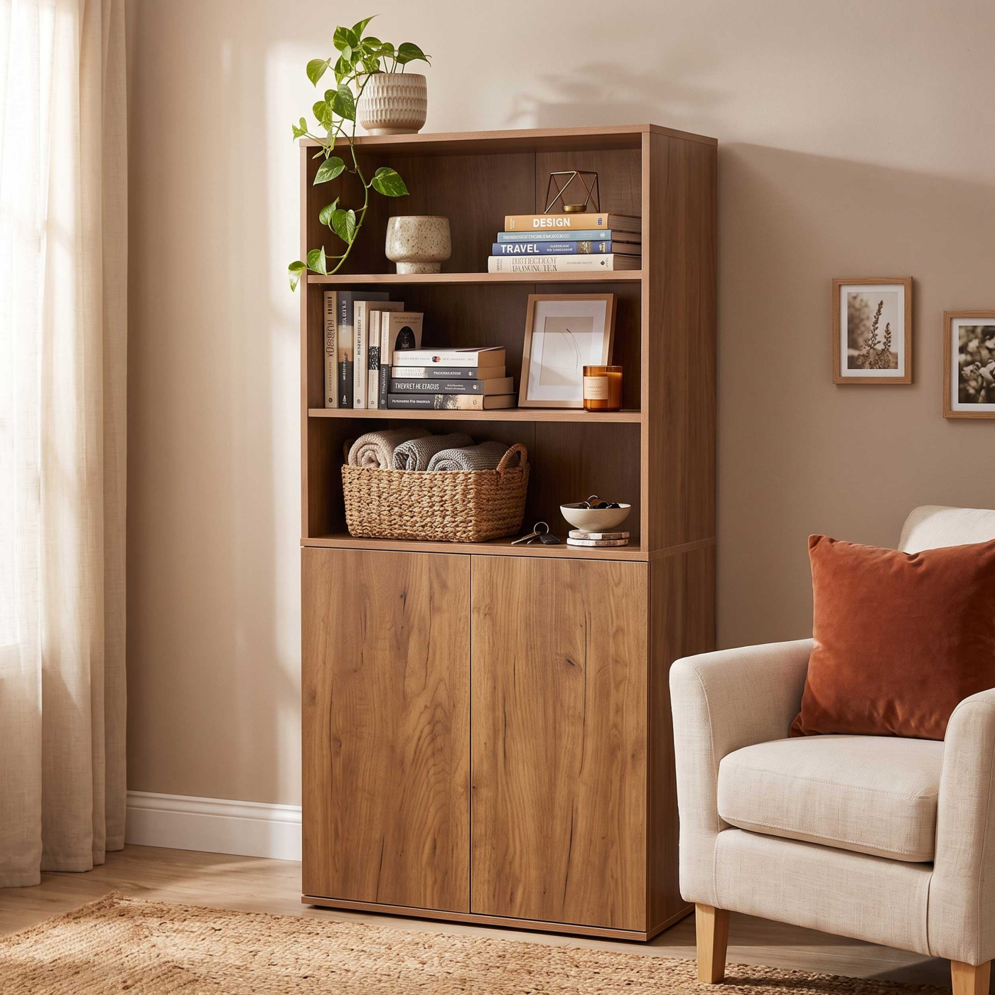 VDD – Armoire – Bibliothèque – Meuble de rangement – Portes à fermeture par pression – 70x40x146cm - image alternative