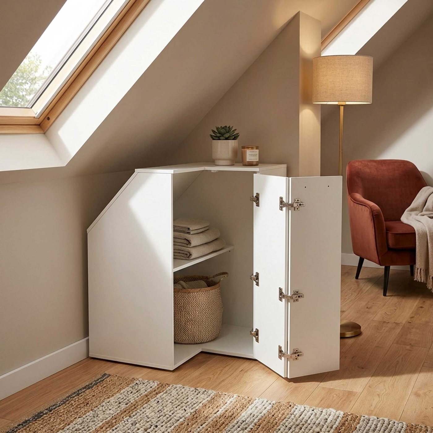 VDD - Armoire d'angle - Armoire de grenier - Armoire pour mur en pente - Blanc - coin gauche - image alternative