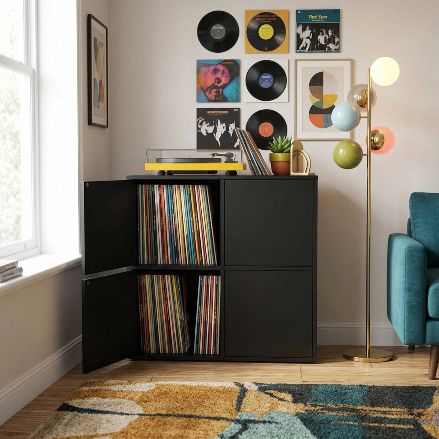 VDD - Meuble à vinyles - Meuble de rangement - Rangement pour vinyles - Noir - image alternative