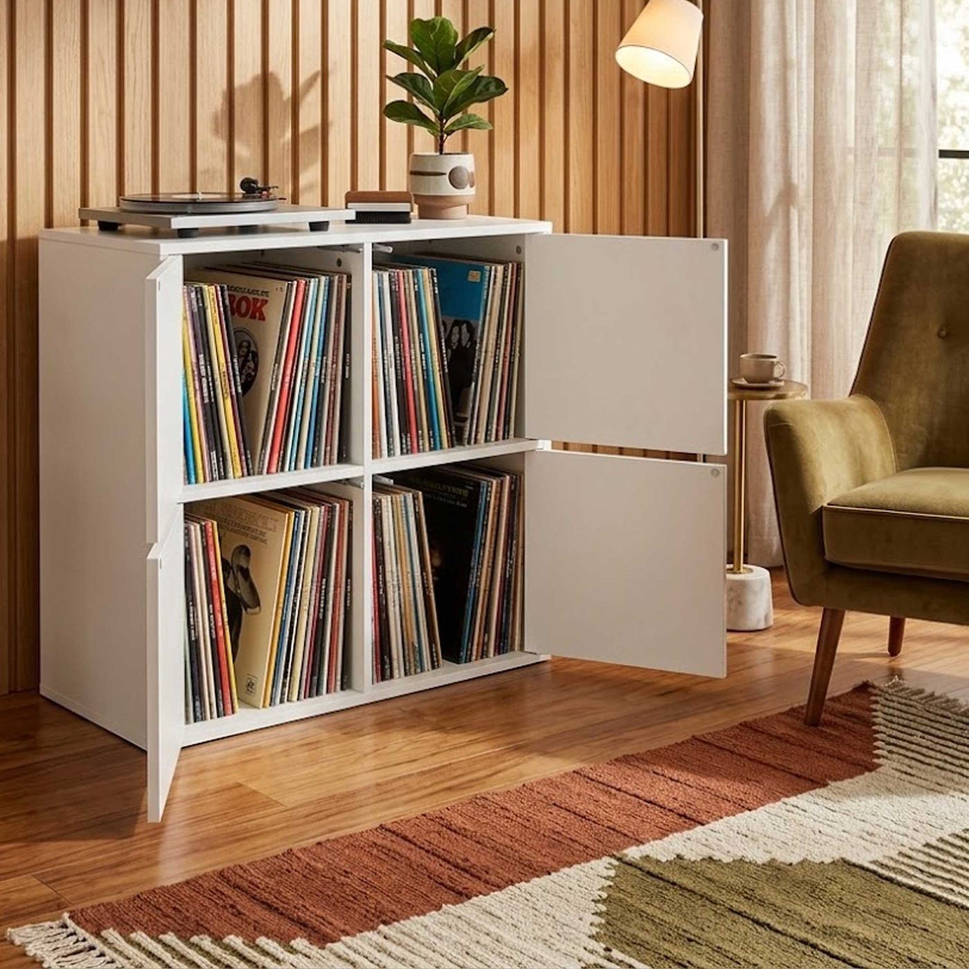 VDD - Meuble à vinyles - Meuble de rangement - Rangement pour vinyles - Blanc - image alternative