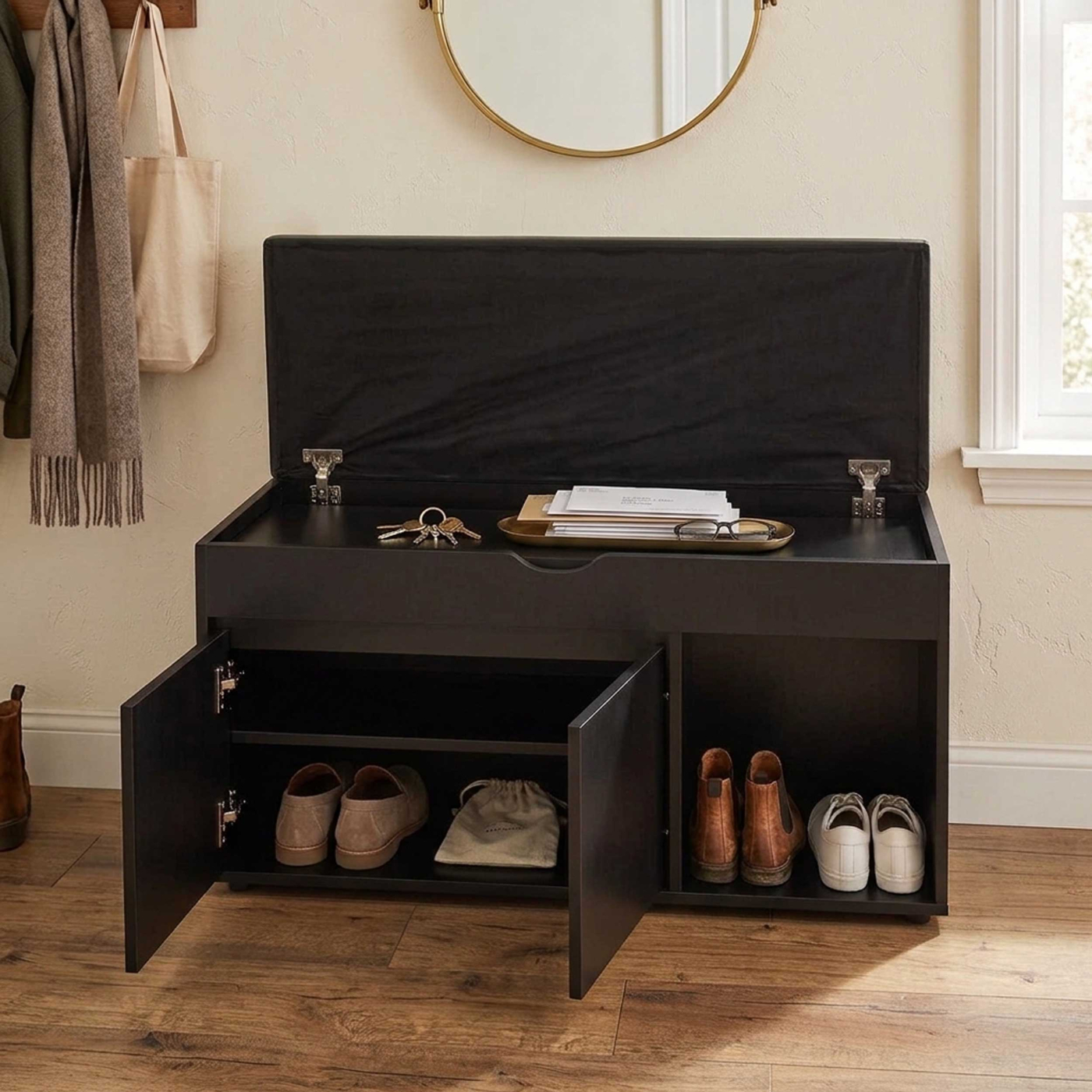 VDD - Armoire à chaussures - Rangement à chaussures - Banc d'entrée - Noir - image alternative