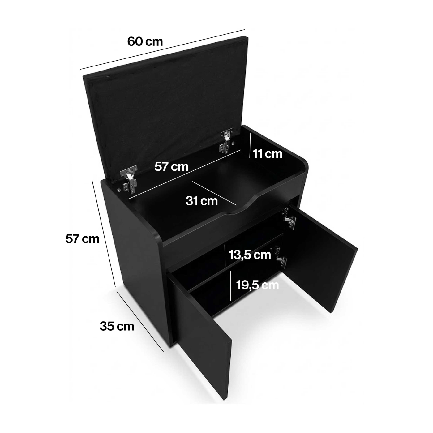 VDD - Armoire à chaussures - Rangement à chaussures - Armoire d'entrée - Banc - noir - VDD World FR VDD - Armoire à chaussures - Rangement à chaussures - Armoire d'entrée - Banc - noir - VDD World FR