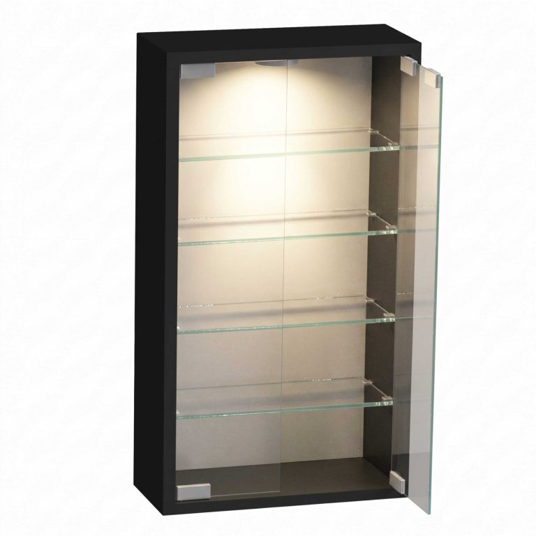 VDD – Vitrine avec verre – Vitrine avec éclairage LED – Petite vitrine – 40 x 12 x 60 cm – Noir