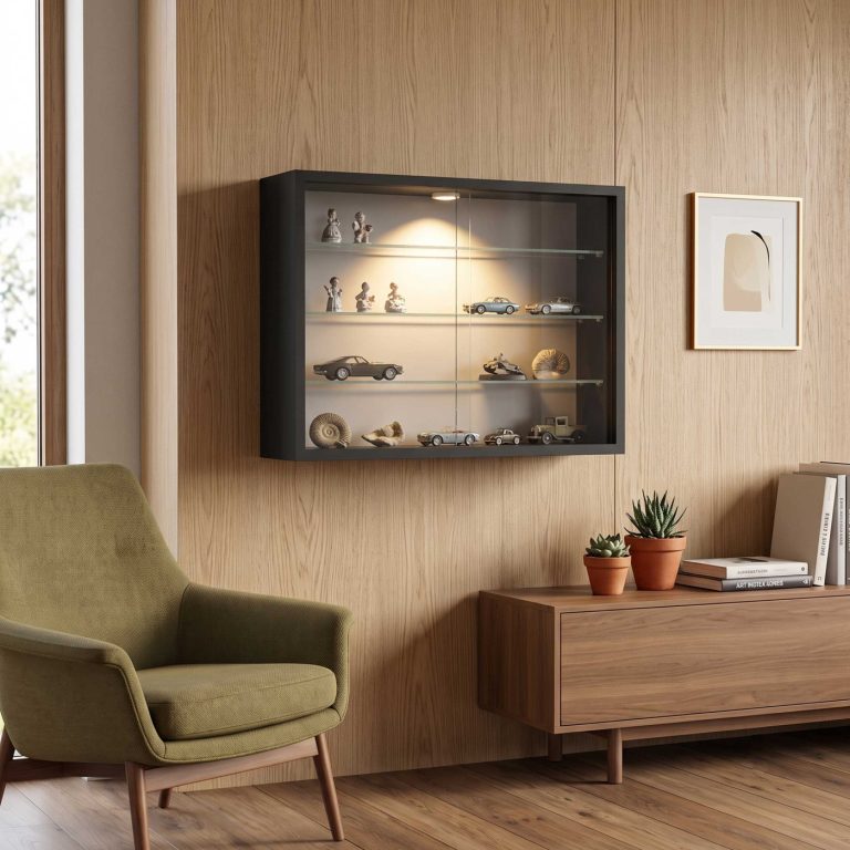 VDD – Vitrine avec verre – Vitrine avec éclairage LED – Petite vitrine – 50 x 12 x 40 cm – Noir - image alternative